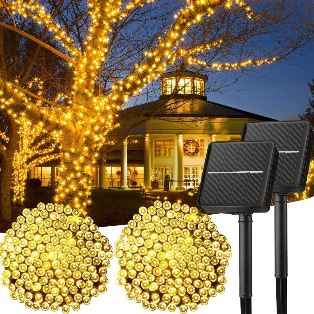 Solar String Lights Outdoor, 2 Pack LED Solar Outdoor Lights | Solar Fairy Lights with 8 Lighting Modes, Waterproof Solar Christmas Halloween  Lights for Outside Tree Garden Balcony Gazebo Party - Warm White - Size 22ft 30-LED String Light