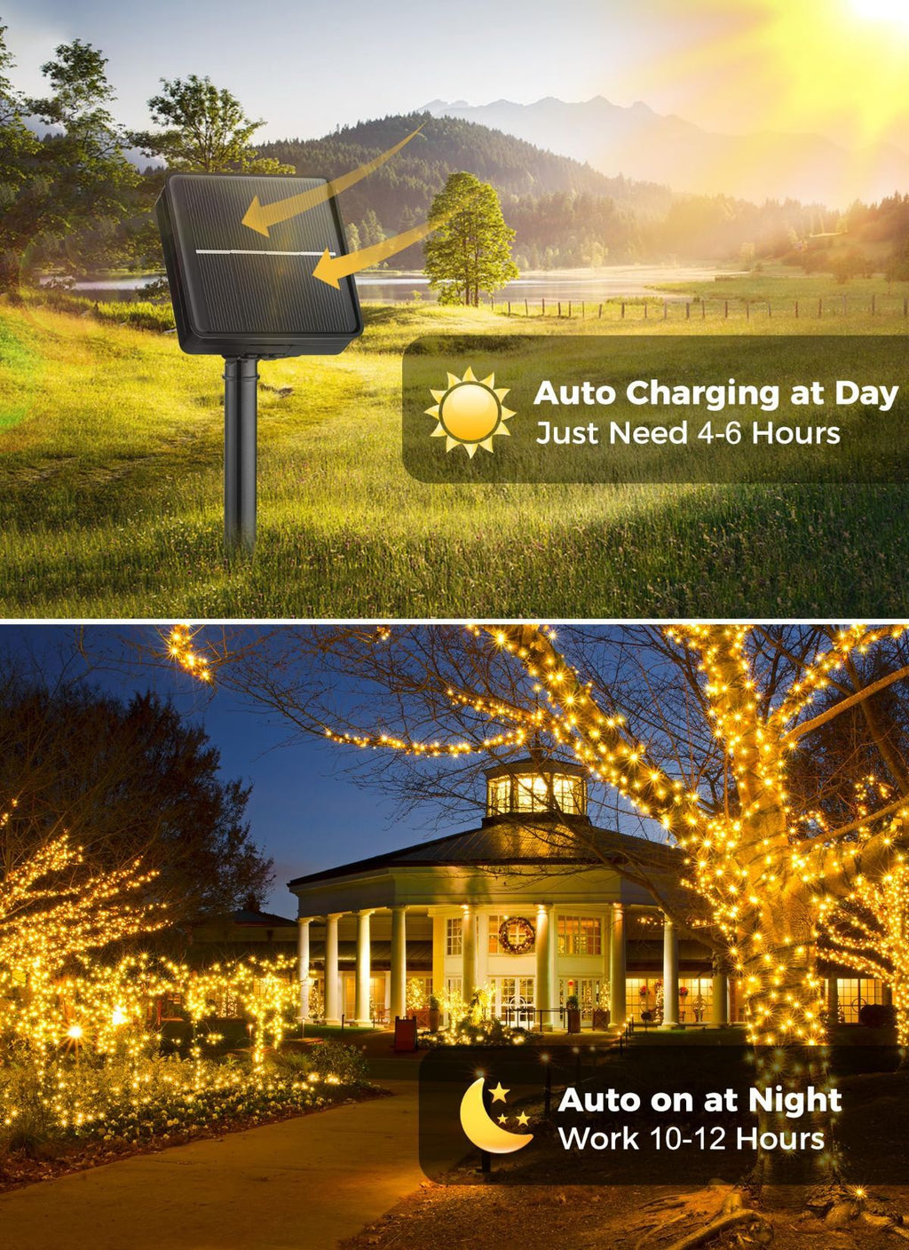 Solar String Lights Outdoor, 2 Pack LED Solar Outdoor Lights | Solar Fairy Lights with 8 Lighting Modes, Waterproof Solar Christmas Halloween  Lights for Outside Tree Garden Balcony Gazebo Party - Warm White - Size 22ft 30-LED String Light