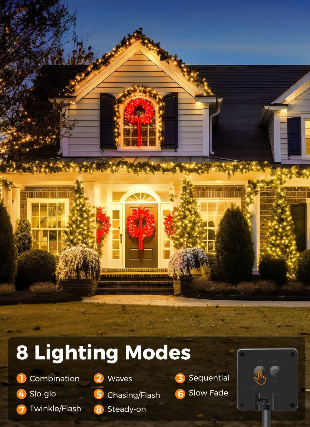 Solar String Lights Outdoor, 2 Pack LED Solar Outdoor Lights | Solar Fairy Lights with 8 Lighting Modes, Waterproof Solar Christmas Halloween  Lights for Outside Tree Garden Balcony Gazebo Party - Warm White - Size 22ft 30-LED String Light