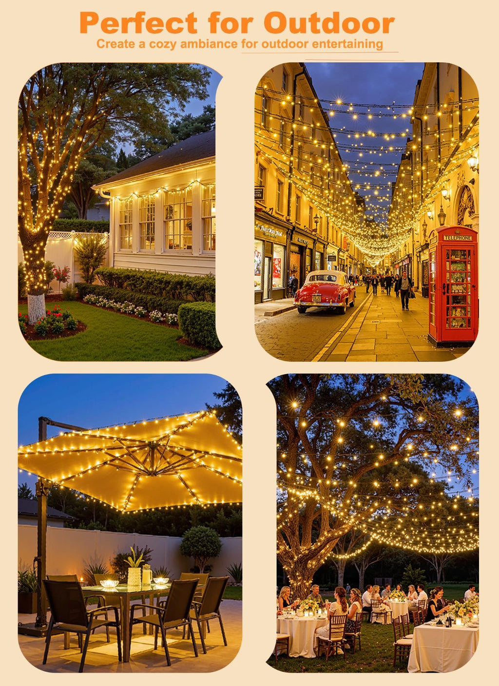 Solar String Lights Outdoor, 2 Pack LED Solar Outdoor Lights | Solar Fairy Lights with 8 Lighting Modes, Waterproof Solar Christmas Halloween  Lights for Outside Tree Garden Balcony Gazebo Party - Warm White - Size 105ft 300-LED String Light