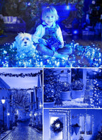Solar String Lights Outdoor Waterproof, LED Outdoor Light | Solar Fairy Lights with 8 Lighting Modes, IP65 Waterproof Solar Christmas Halloween Lights for Outdoor Outside Tree Patio - Blue - Size 105ft 300-LED String Light