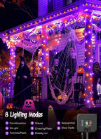 Solar String Lights Outdoor Waterproof, LED Outdoor Light | Solar Fairy Lights with 8 Lighting Modes, IP65 Waterproof Solar Christmas Halloween Lights for Outdoor Outside Tree Patio - Orange Purple - Size 105ft 300-LED String Light