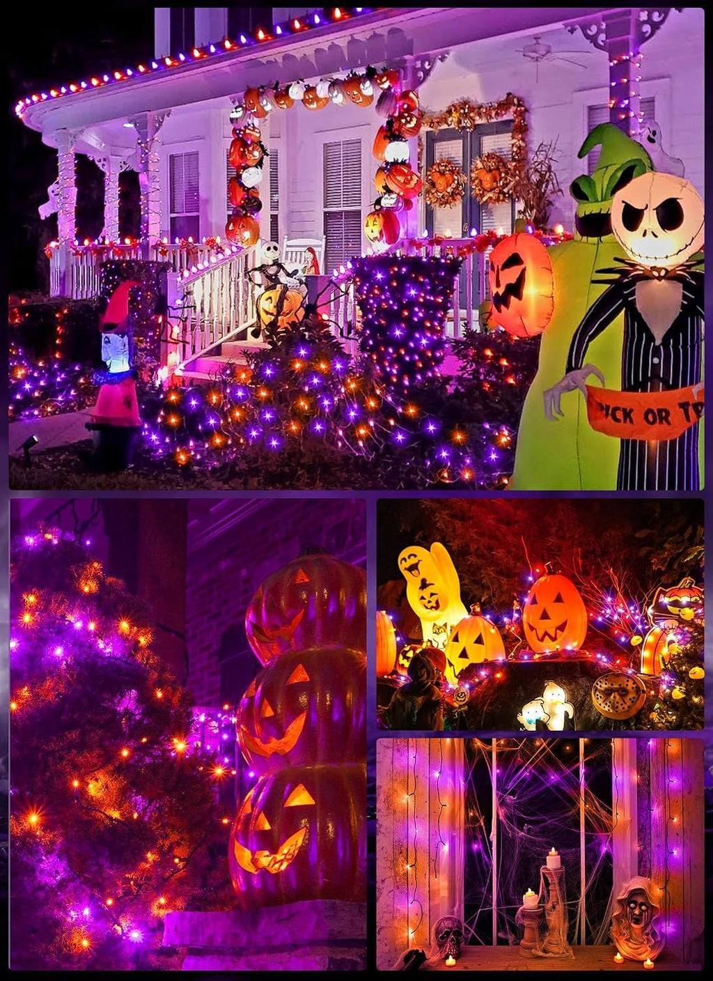 Solar String Lights Outdoor Waterproof, LED Outdoor Light | Solar Fairy Lights with 8 Lighting Modes, IP65 Waterproof Solar Christmas Halloween Lights for Outdoor Outside Tree Patio - Orange Purple - Size 105ft 300-LED String Light