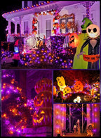 Solar String Lights Outdoor Waterproof, LED Outdoor Light | Solar Fairy Lights with 8 Lighting Modes, IP65 Waterproof Solar Christmas Halloween Lights for Outdoor Outside Tree Patio - Orange Purple - Size 105ft 300-LED String Light