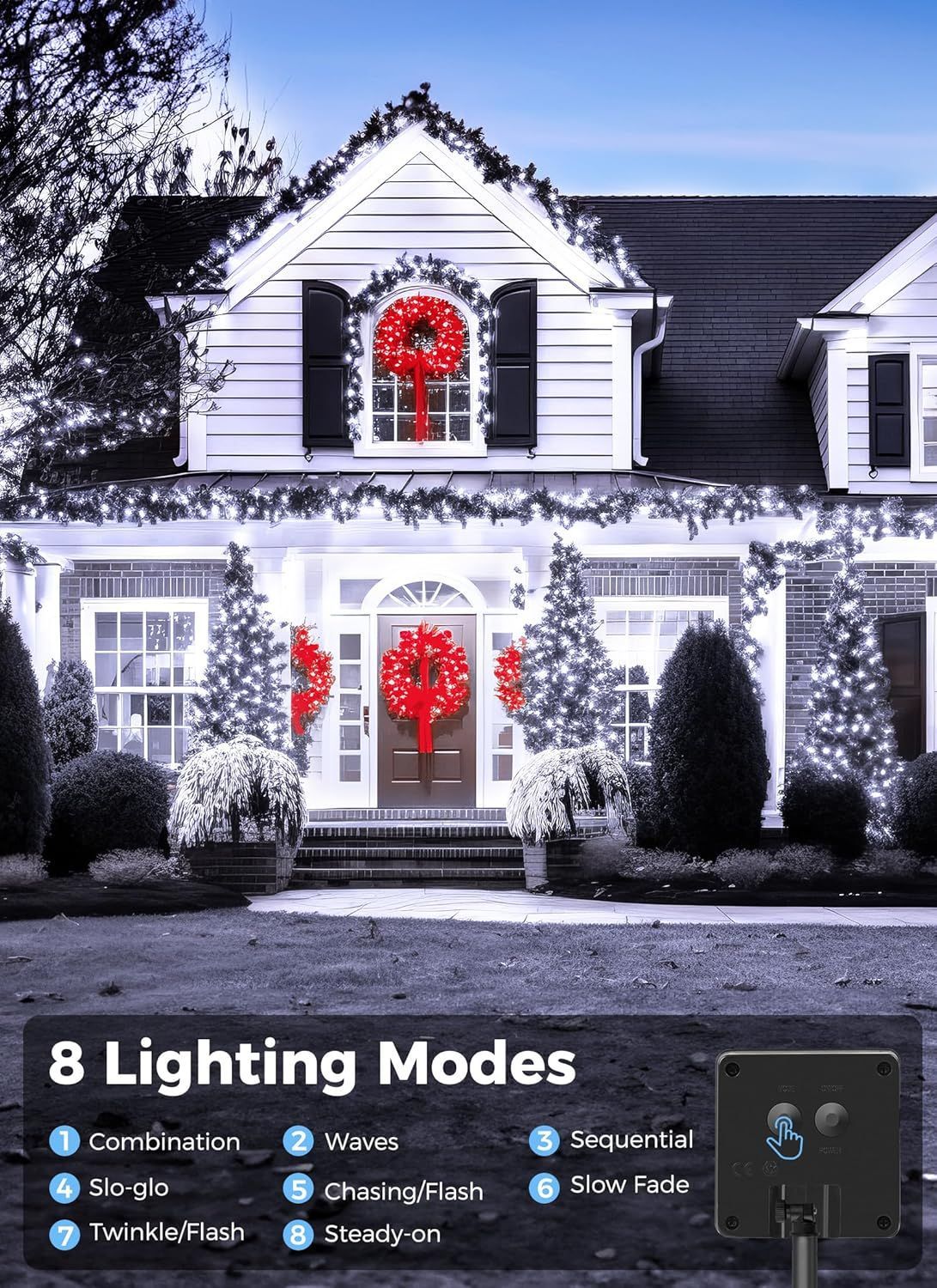 Solar String Lights Outdoor Waterproof, LED Outdoor Light | Solar Fairy Lights with 8 Lighting Modes, IP65 Waterproof Solar Christmas Halloween Lights for Outdoor Outside Tree Patio - White - Size 40ft 100-LED String Light