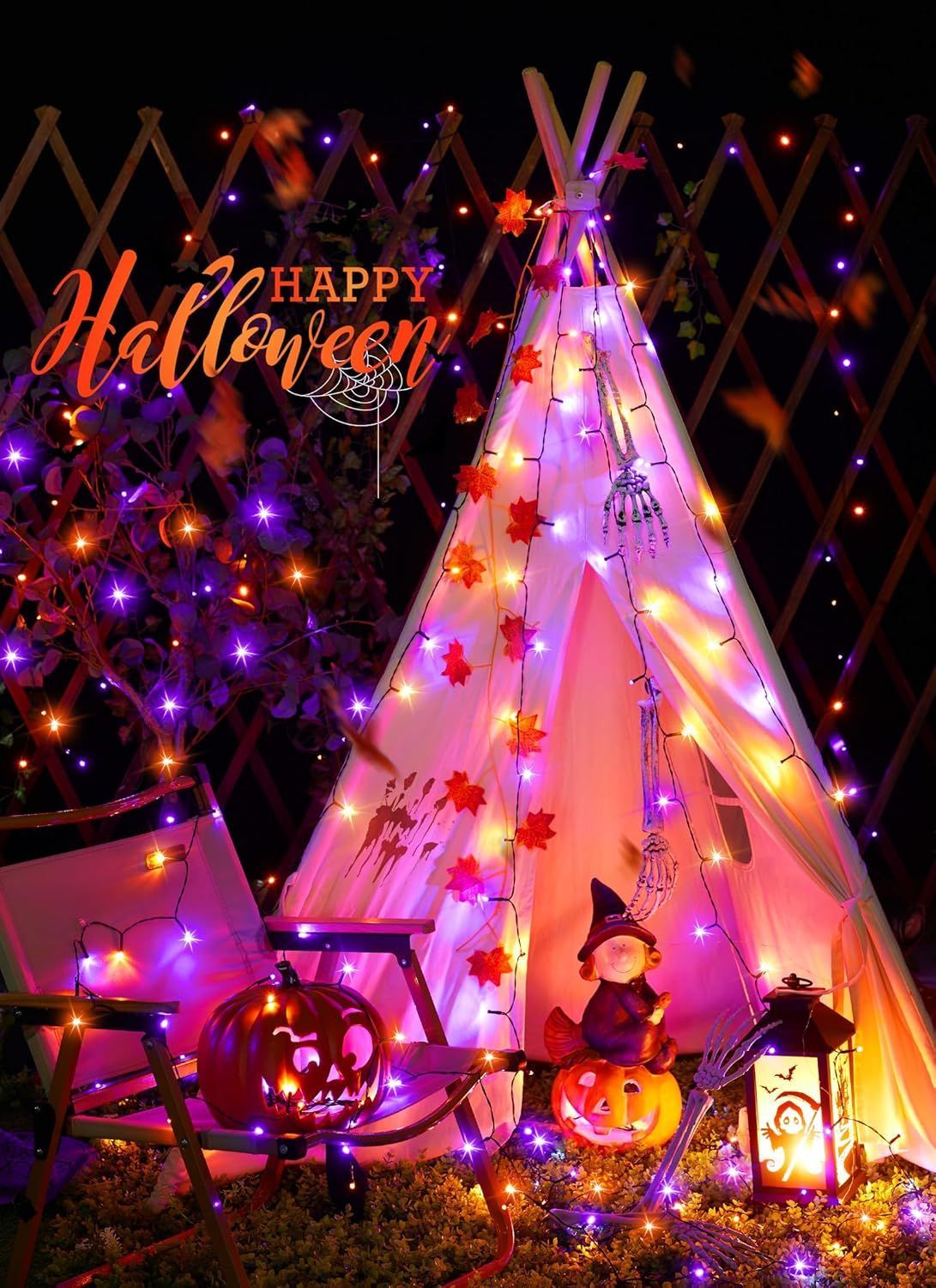 Solar String Lights Outdoor, 2 Pack LED Solar Outdoor Lights | Solar Fairy Lights with 8 Lighting Modes, Waterproof Solar Christmas Halloween  Lights for Outside Tree Garden Balcony Gazebo Party - Orange Purple - Size 72ft 200-LED String Light