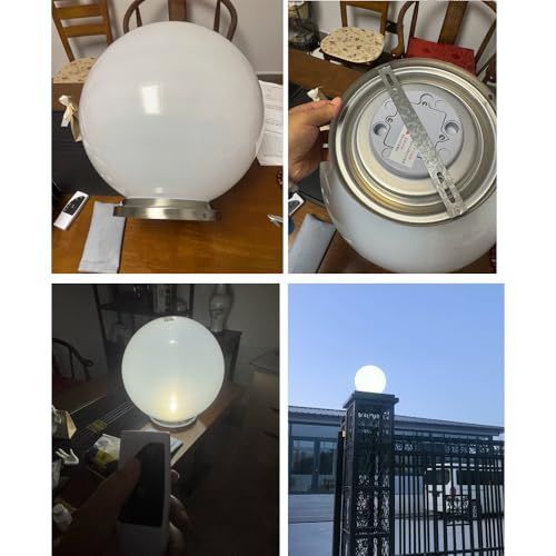 30cm Diameter  Solar Globe Post Lights Lamp Post Light Fixture Modern Pillar Outside Lighting Auto On/Off White Acrylic Ball Lamp Post Light Fixture, Waterproof Solar Lights for Outside Garden Porch - White - Size 30cm