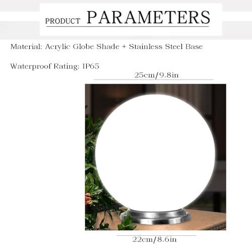 30cm Diameter  Solar Globe Post Lights Lamp Post Light Fixture Modern Pillar Outside Lighting Auto On/Off White Acrylic Ball Lamp Post Light Fixture, Waterproof Solar Lights for Outside Garden Porch - White - Size 30cm