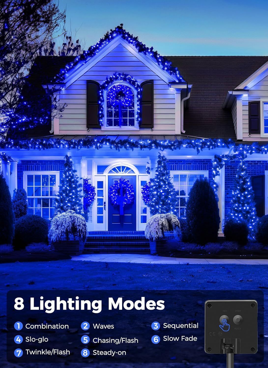 Solar String Lights Outdoor, 2 Pack LED Solar Outdoor Lights | Solar Fairy Lights with 8 Lighting Modes, Waterproof Solar Christmas Halloween  Lights for Outside Tree Garden Balcony Gazebo Party - Blue - Size 22ft 30-LED String Light