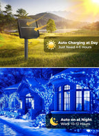 Solar String Lights Outdoor, 2 Pack LED Solar Outdoor Lights | Solar Fairy Lights with 8 Lighting Modes, Waterproof Solar Christmas Halloween  Lights for Outside Tree Garden Balcony Gazebo Party - Blue - Size 40ft 100-LED String Light
