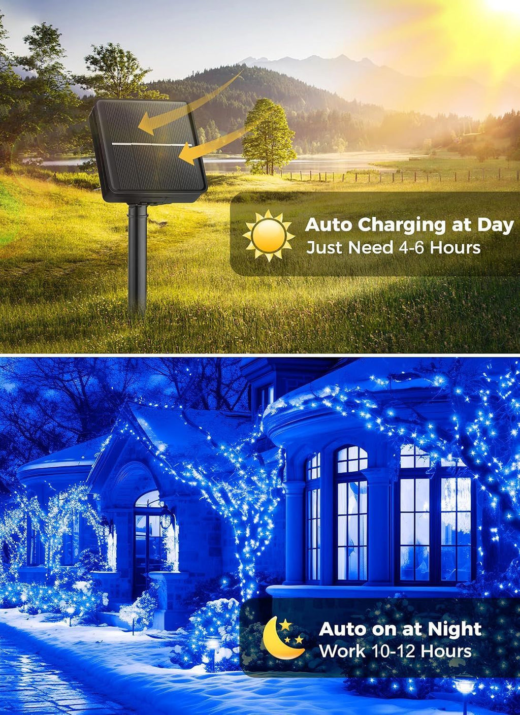 Solar String Lights Outdoor, 2 Pack LED Solar Outdoor Lights | Solar Fairy Lights with 8 Lighting Modes, Waterproof Solar Christmas Halloween  Lights for Outside Tree Garden Balcony Gazebo Party - Blue - Size 72ft 200-LED String Light
