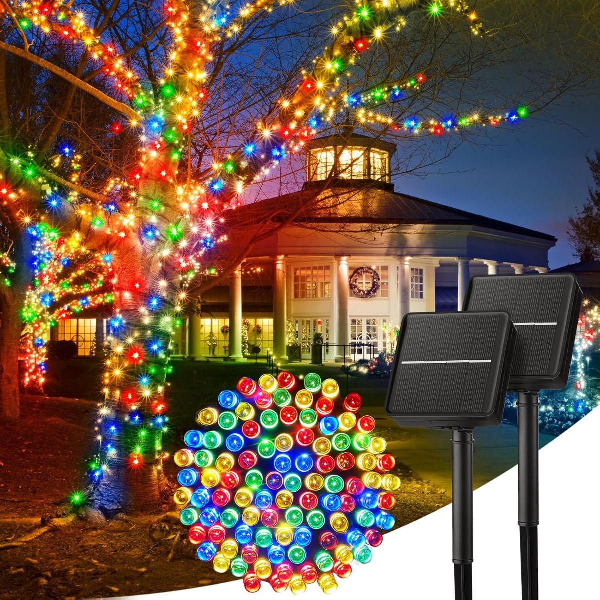Solar String Lights Outdoor, 2 Pack LED Solar Outdoor Lights | Solar Fairy Lights with 8 Lighting Modes, Waterproof Solar Christmas Halloween  Lights for Outside Tree Garden Balcony Gazebo Party - Multi-color - Size 72ft 200-LED String Light