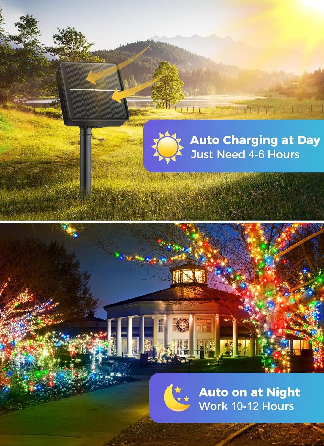 Solar String Lights Outdoor, 2 Pack LED Solar Outdoor Lights | Solar Fairy Lights with 8 Lighting Modes, Waterproof Solar Christmas Halloween  Lights for Outside Tree Garden Balcony Gazebo Party - Multi-color - Size 72ft 200-LED String Light