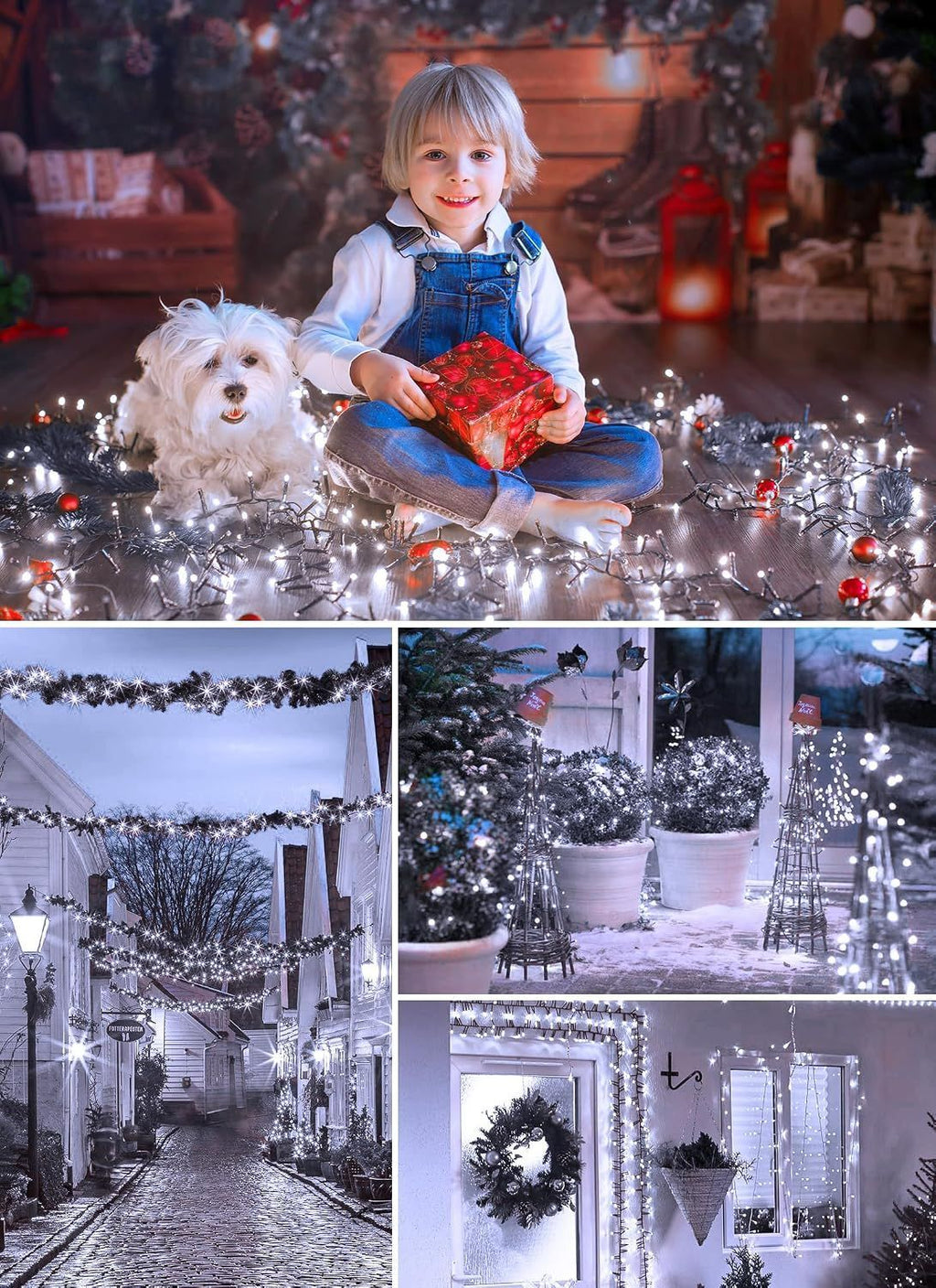 Solar String Lights Outdoor, 2 Pack LED Solar Outdoor Lights | Solar Fairy Lights with 8 Lighting Modes, Waterproof Solar Christmas Halloween  Lights for Outside Tree Garden Balcony Gazebo Party - White - Size 105ft 300-LED String Light