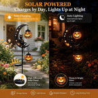 Solar Halloween Garden Stake Lights Black Cat Pumpkin Moon Lights Outdoor - Yellow - Size C