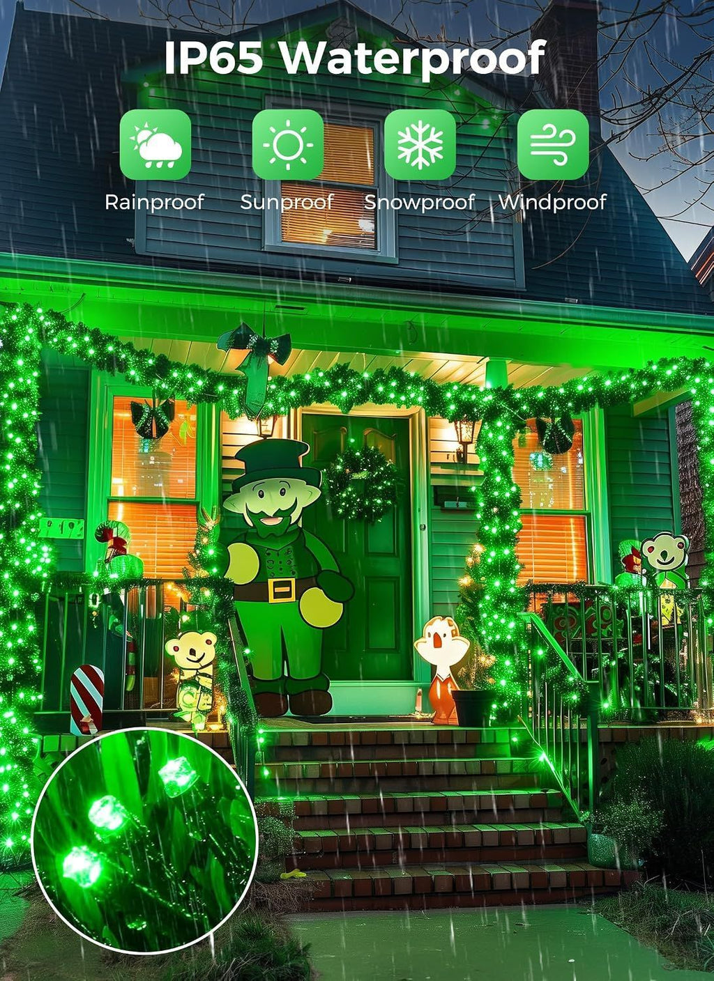 Solar String Lights Outdoor Waterproof, LED Outdoor Light | Solar Fairy Lights with 8 Lighting Modes, IP65 Waterproof Solar Christmas Halloween Lights for Outdoor Outside Tree Patio - Green - Size 40ft 100-LED String Light