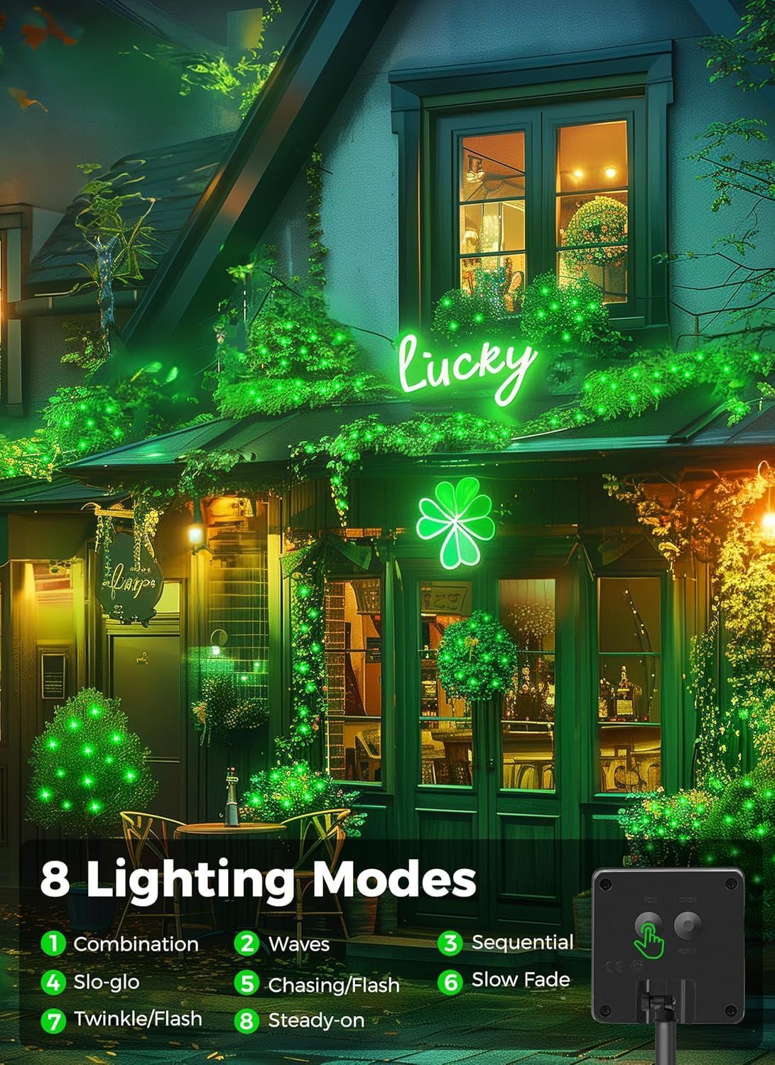 Solar String Lights Outdoor Waterproof, LED Outdoor Light | Solar Fairy Lights with 8 Lighting Modes, IP65 Waterproof Solar Christmas Halloween Lights for Outdoor Outside Tree Patio - Green - Size 72ft 200-LED String Light
