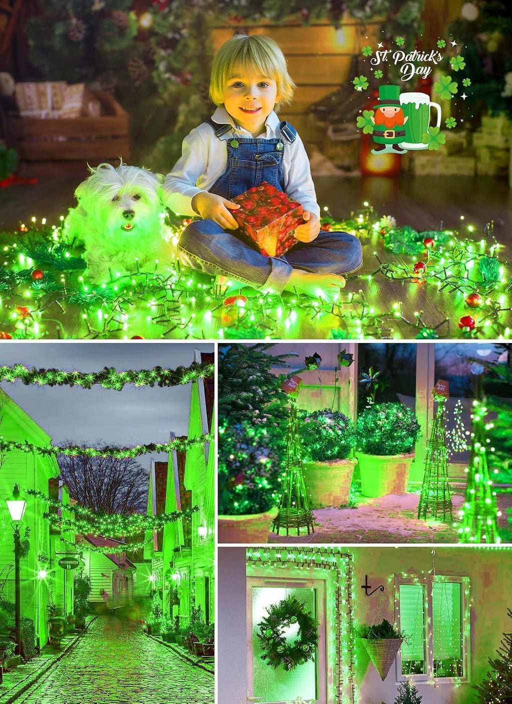 Solar String Lights Outdoor Waterproof, LED Outdoor Light | Solar Fairy Lights with 8 Lighting Modes, IP65 Waterproof Solar Christmas Halloween Lights for Outdoor Outside Tree Patio - Green - Size 105ft 300-LED String Light