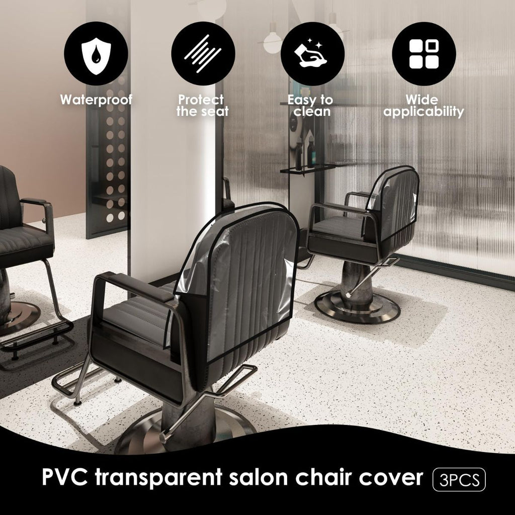 3Pcs Salon Chair Cover, PVC Clear Chair Back Covers, Waterproof Salon Chair Covers Protectors, Soft Salon Chair Back Cover, Fits Most Standard Salon Chairs Office Chairs, 20"x 15.7"x 4.7" - Clear - Size 20in