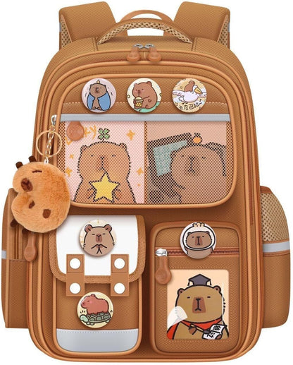 Cute Capybara Backpack with Chic Case and More Pins Ita Bag Cartoon Laptop Travel Utility Funny Going Out Casual Small Bag (Khaki)