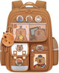 Cute Capybara Backpack with Chic Case and More Pins Ita Bag Cartoon Laptop Travel Utility Funny Going Out Casual Small Bag (Khaki)