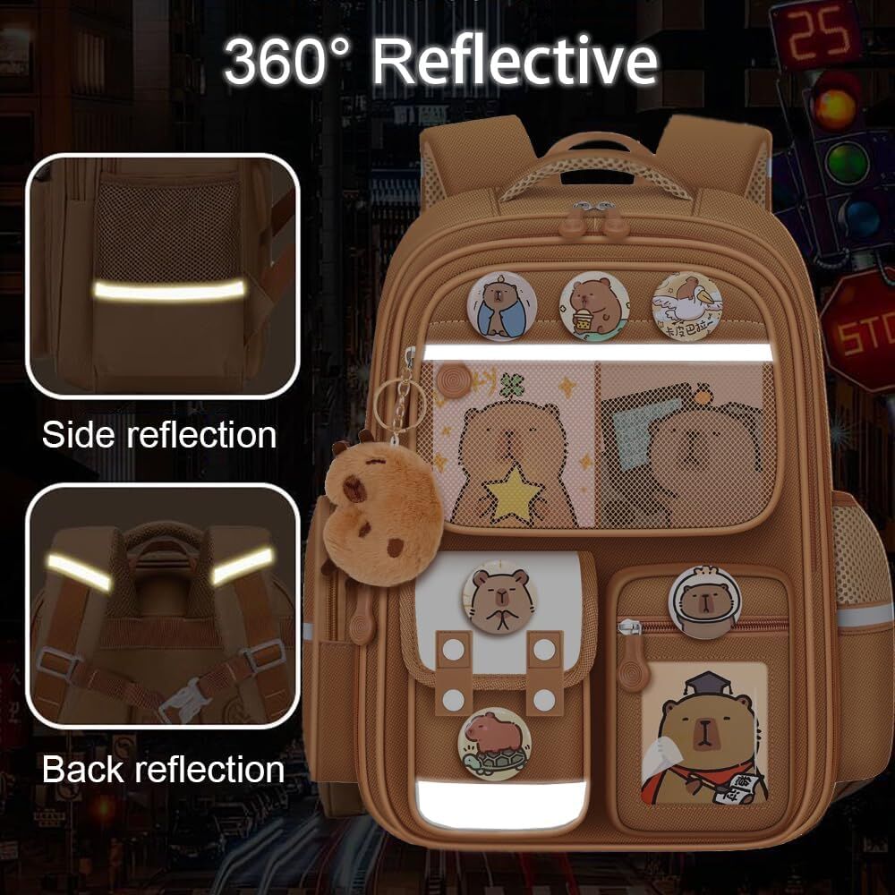 Cute Capybara Backpack with Chic Case and More Pins Ita Bag Cartoon Laptop Travel Utility Funny Going Out Casual Small Bag (Khaki)