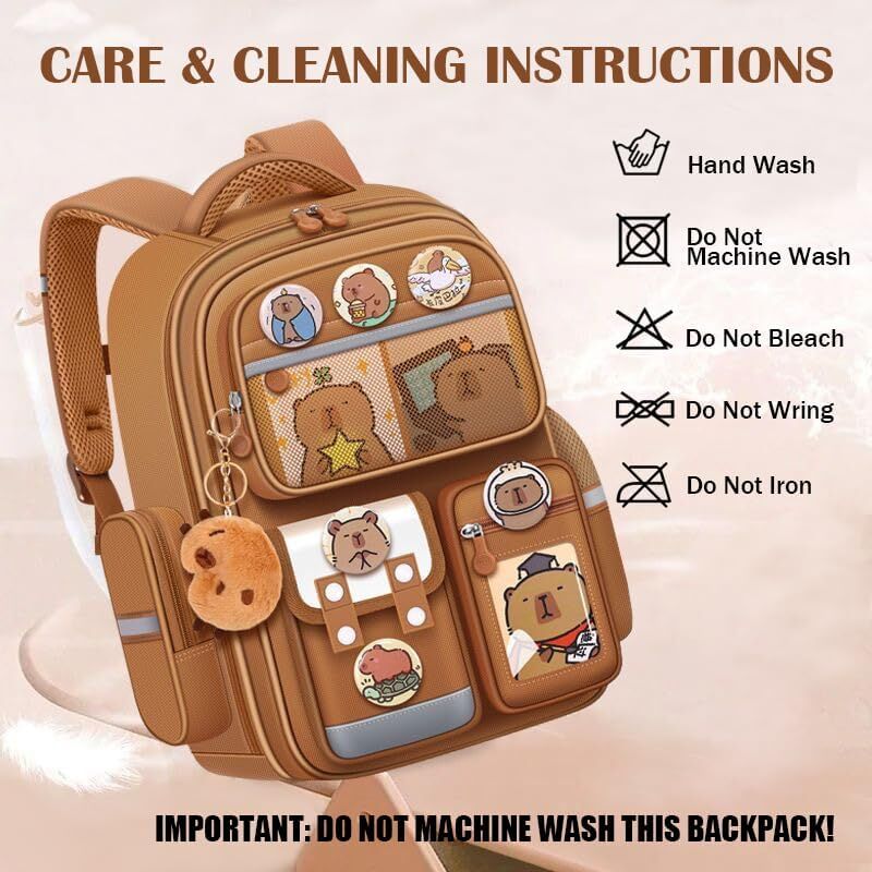 Cute Capybara Backpack with Chic Case and More Pins Ita Bag Cartoon Laptop Travel Utility Funny Going Out Casual Small Bag (Khaki)