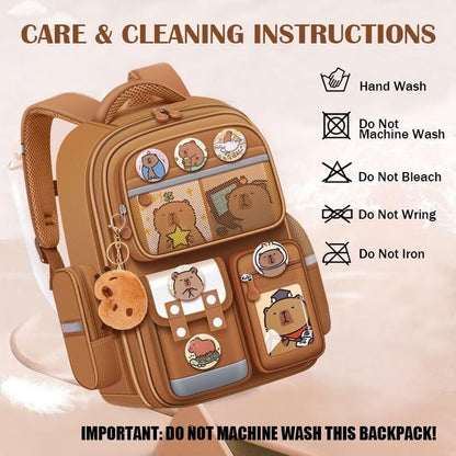 Cute Capybara Backpack with Chic Case and More Pins Ita Bag Cartoon Laptop Travel Utility Funny Going Out Casual Small Bag (Khaki)