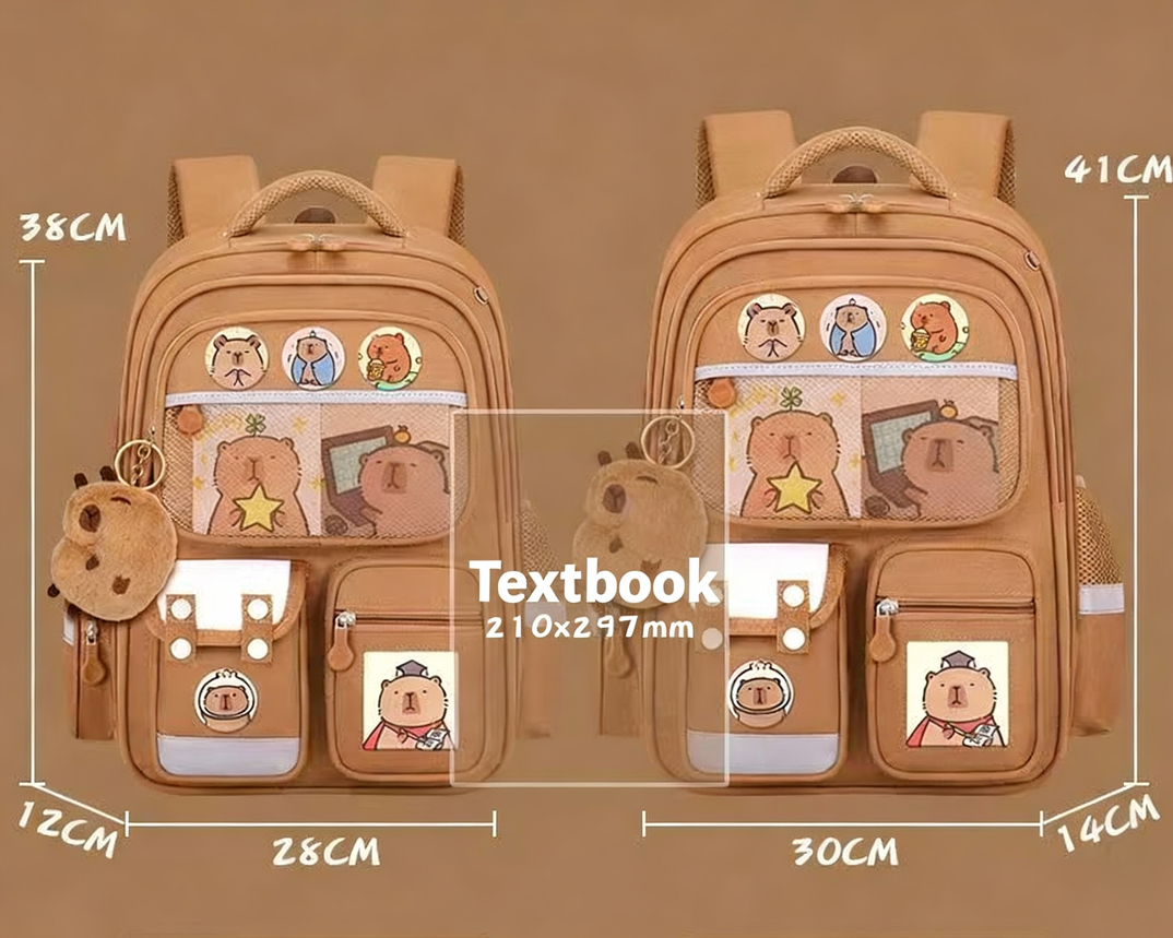 Cute Capybara Backpack with Chic Case and More Pins Ita Bag Cartoon Laptop Travel Utility Funny Going Out Casual Small Bag (Khaki)