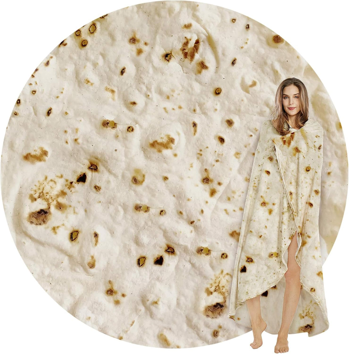 Burritos Tortilla Throw Blanket（Beige）, Novelty Funny Round Blanket for Adults & Kids, Soft Flannel Tortilla Wrap Blanket（36",Baby）