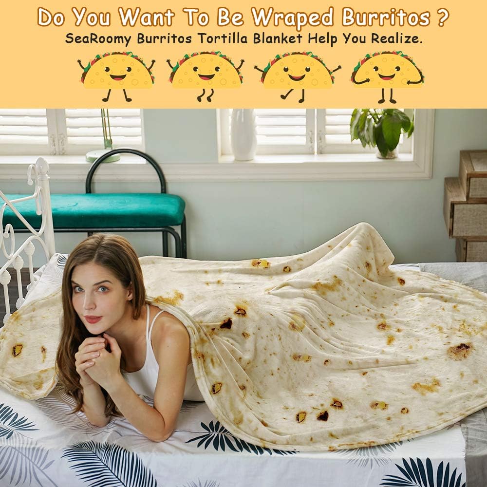 Burritos Tortilla Throw Blanket（Beige）, Novelty Funny Round Blanket for Adults & Kids, Soft Flannel Tortilla Wrap Blanket（36",Baby）