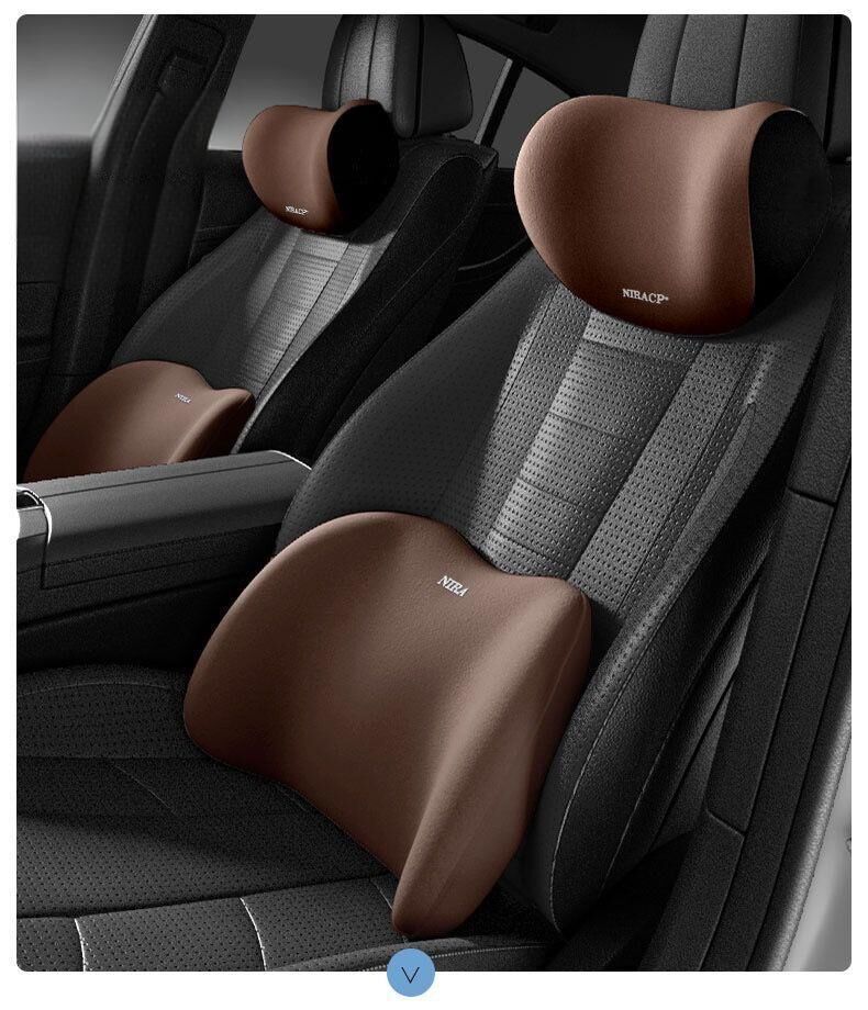 Christmas gift Car Headrest & Lumbar Support Set, Ergonomic Plush Cushion for Driver & Passenger, Comfort & Spine Protection for Long Drives（brown）