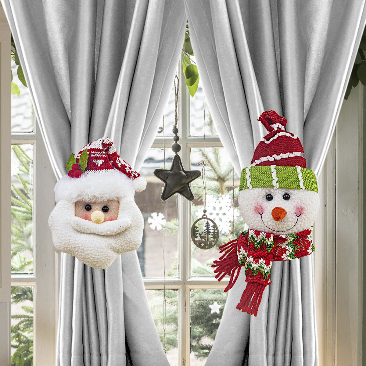 Christmas gift Warm Christmas Atmosphere - Festive Curtain Tie Decorations - Santa & Snowman Designs - Cozy Knitted Fabric（Santa Claus&snowman）