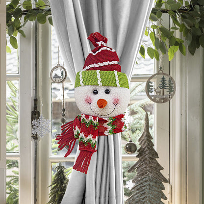 Christmas gift Warm Christmas Atmosphere - Festive Curtain Tie Decorations - Santa & Snowman Designs - Cozy Knitted Fabric（snowman）
