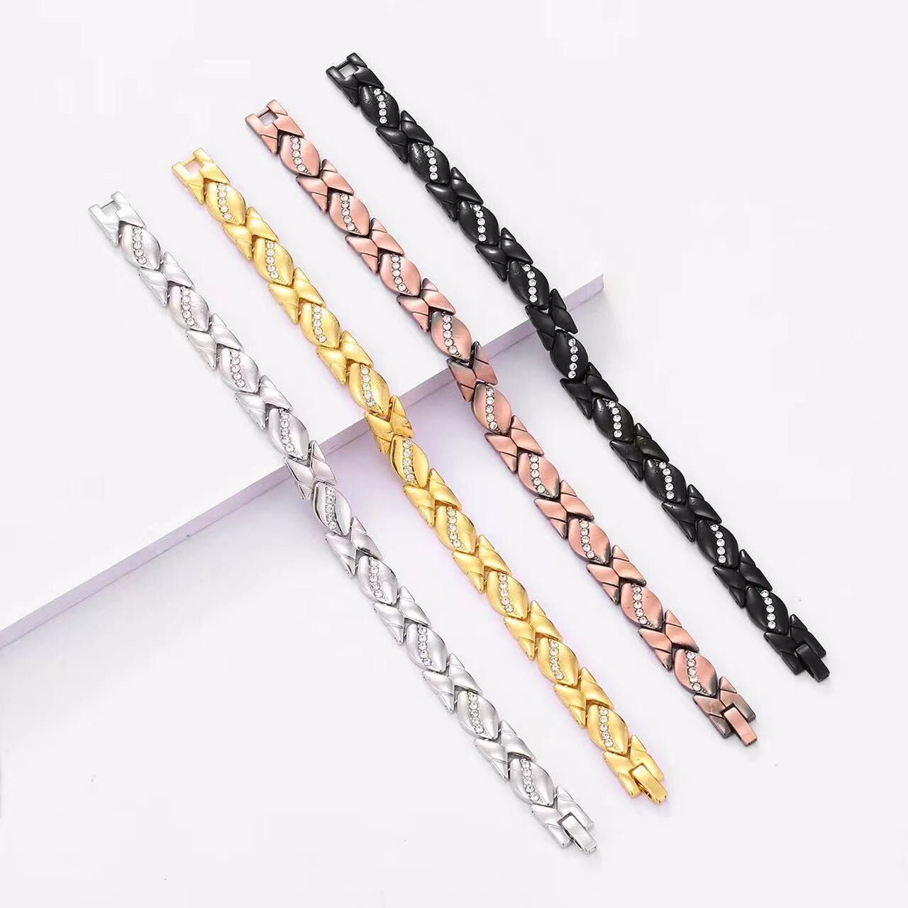 Christmas gift Stylish Ancient Copper Magnetic Therapy Bracelet with Diamond Accents - Enhance Health & Elegance（golden）