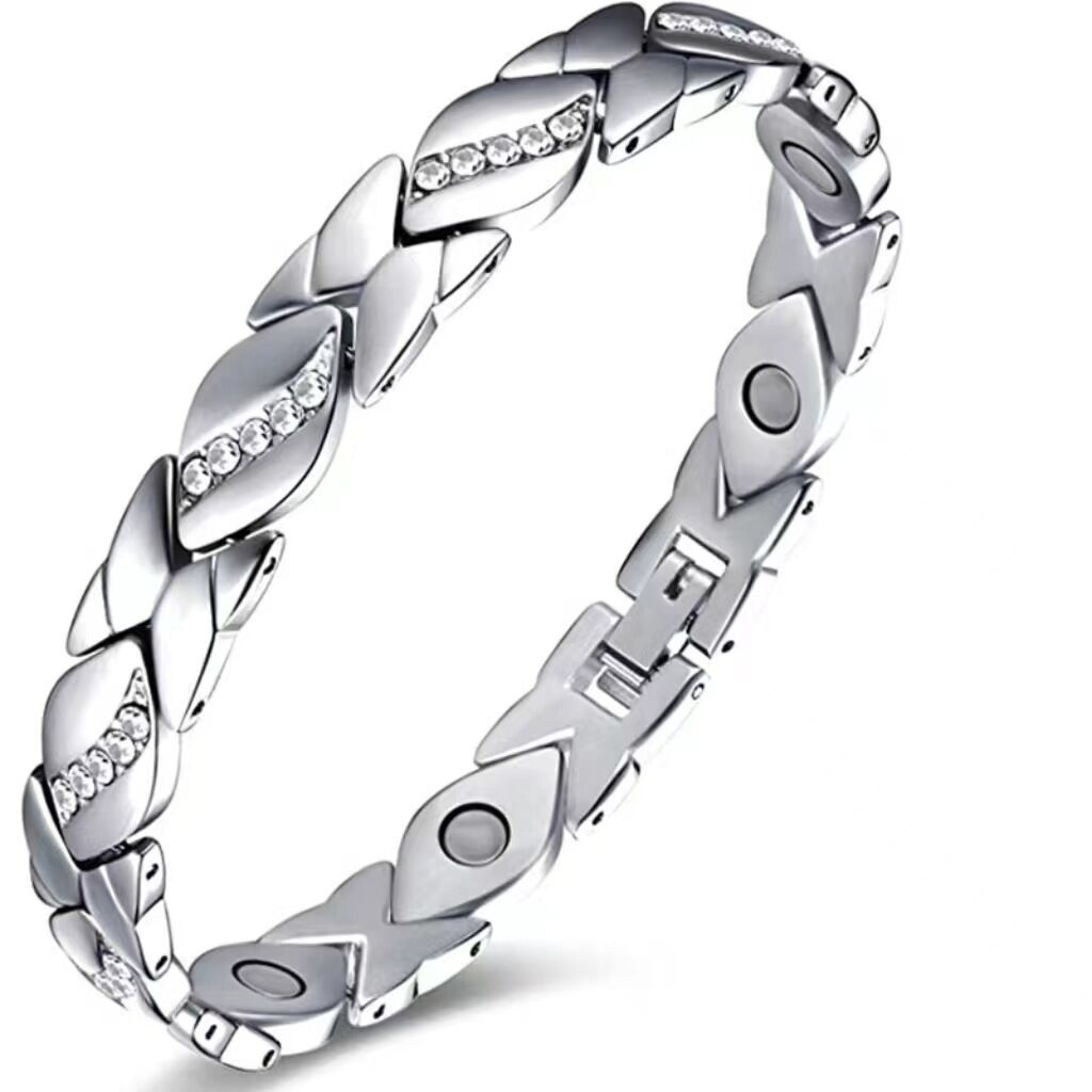 Christmas gift Stylish Ancient Copper Magnetic Therapy Bracelet with Diamond Accents - Enhance Health & Elegance（golden）