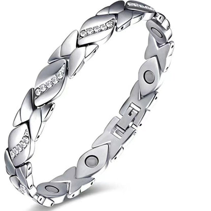 Christmas gift Stylish Ancient Copper Magnetic Therapy Bracelet with Diamond Accents - Enhance Health & Elegance（Rose gold）