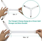 8-Pack Adjustable Bed Sheet Fasteners with Triangle 3-Clamp Design, White Elastic Bands & Nickel-Plated Clips—Secures Fitted Sheets, Sofa Covers, Car Seat Covers, and Tablecloths—Easy Install, Reusable