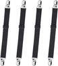 4-Pack Adjustable Bed Sheet Straps with Clips, Elastic Sheet Fasteners for Fitted Sheets, Sofa Covers, Tablecloths, Anti-Slip Grippers for Crib to King Size Beds (Black)