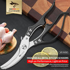 Heavy Duty Kitchen Shears, Poultry Scissors for Cutting Chicken Bones, German Stainless Steel, All-Metal Design, Spring-Loaded, Dishwasher Safe (Black)