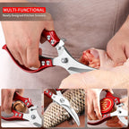 Heavy Duty Kitchen Shears, Poultry Scissors for Cutting Chicken Bones, German Stainless Steel, All-Metal Design, Spring-Loaded, Dishwasher Safe (Red)