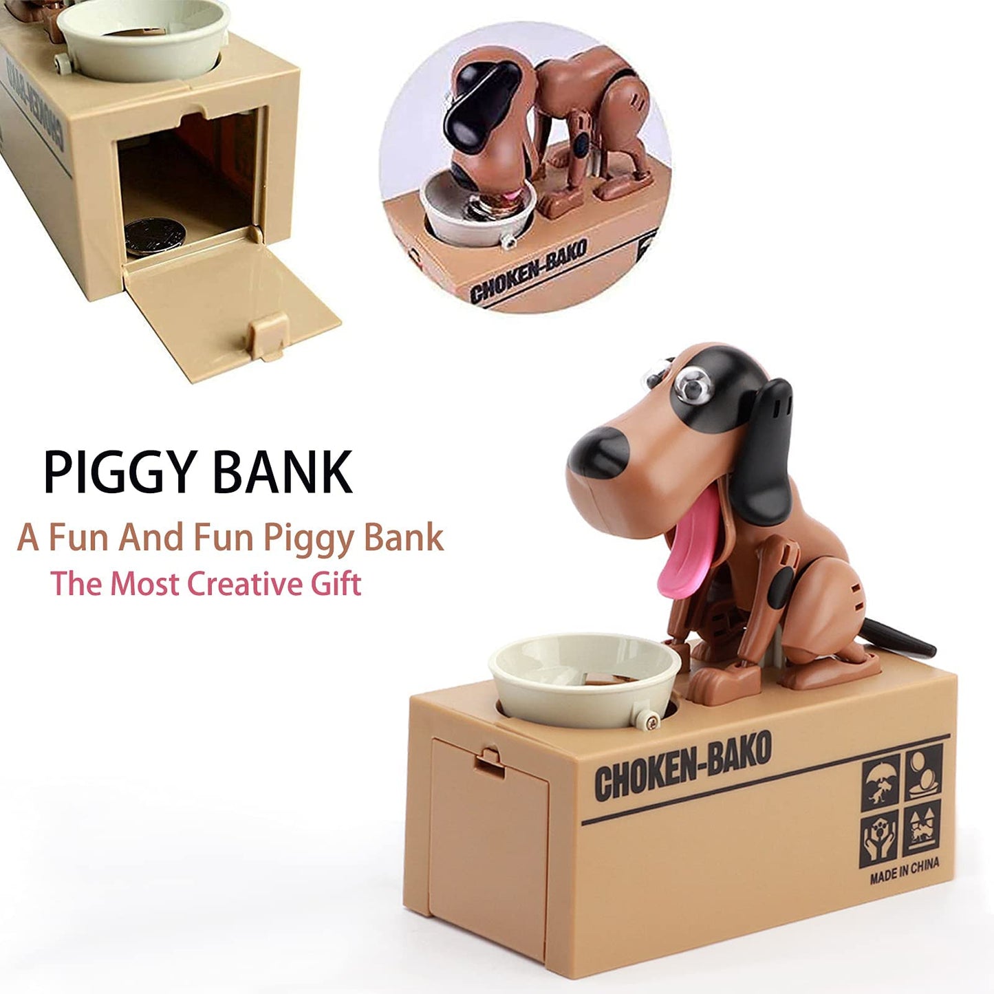 Interactive Dog Coin Bank – Automatic Electric Money Saving Piggy Bank with Moving Dog Design – Fun Kids Gift & Desk Decor (Brown)