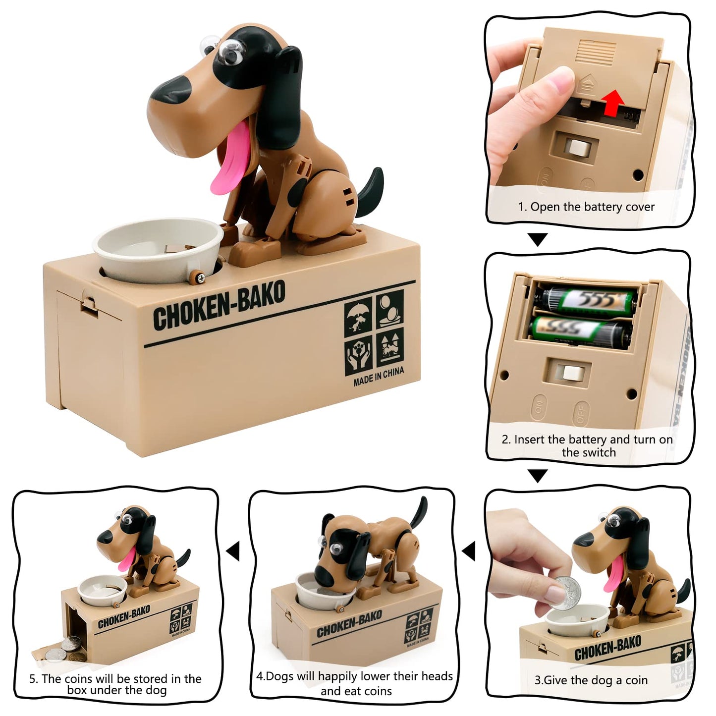 Interactive Dog Coin Bank – Automatic Electric Money Saving Piggy Bank with Moving Dog Design – Fun Kids Gift & Desk Decor (Brown)