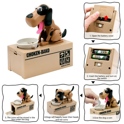 Interactive Dog Coin Bank – Automatic Electric Money Saving Piggy Bank with Moving Dog Design – Fun Kids Gift & Desk Decor (Brown)