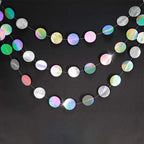 4-Pack Iridescent Circle Garlands, Holographic Party Decorations for Birthday, Wedding, Disco Theme, Graduation, New Year's Eve, Bachelorette Party Supplies (Colour)