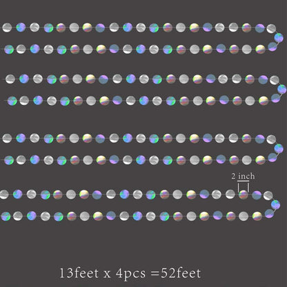 4-Pack Iridescent Circle Garlands, Holographic Party Decorations for Birthday, Wedding, Disco Theme, Graduation, New Year's Eve, Bachelorette Party Supplies (Colour)
