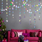 4-Pack Iridescent Circle Garlands, Holographic Party Decorations for Birthday, Wedding, Disco Theme, Graduation, New Year's Eve, Bachelorette Party Supplies (Colour)