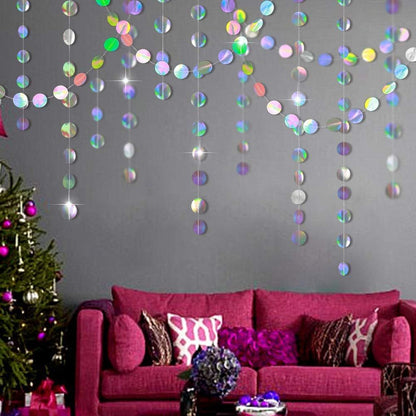 4-Pack Iridescent Circle Garlands, Holographic Party Decorations for Birthday, Wedding, Disco Theme, Graduation, New Year's Eve, Bachelorette Party Supplies (Colour)