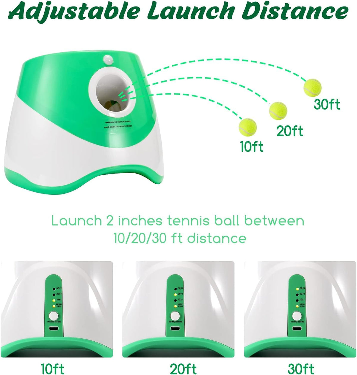 Automatic Dog Ball Launcher with 15 Mini Tennis Balls & Mesh Bag – Rechargeable Pet Toy for Small Dogs, Adjustable Launch Distance, Interactive Play (Green)
