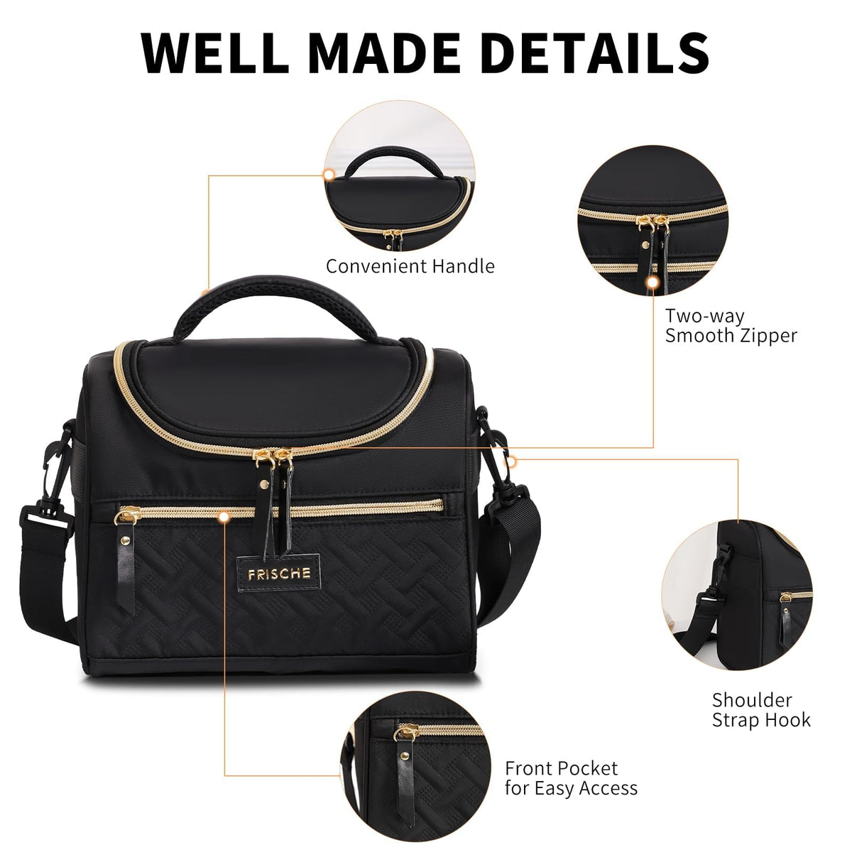 Insulated Lunch Bag with Adjustable Shoulder Strap – 8L Cooler Tote for Work, School, Picnic & Outdoor Use (Black) | Other Colors Available in Store